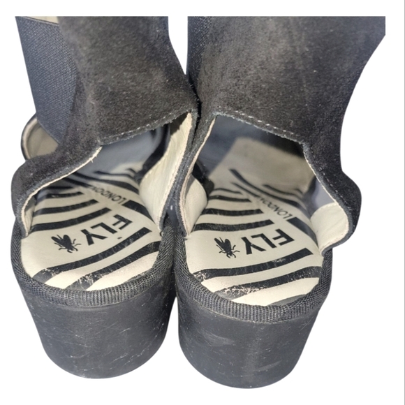 Fly London Biga Wedge Women's Suede Black Peep-Toe Sandals Sz 10 EU 41 - Picture 6 of 9